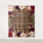 ワインレッド マルサラ フラワーブライダルシャワー 背景 タペストリー (正面)