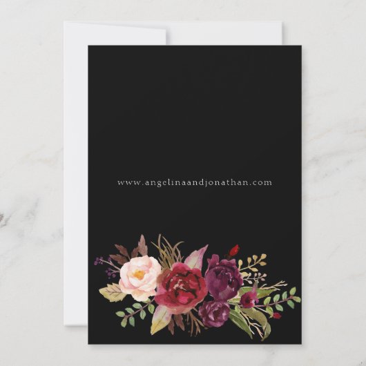 ワインレッド マルサラ フラワーリハーサルディナー - ブラック 招待状 (裏面)