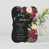 ワインレッド マルサラ フラワー ウェディング 2 ブラック 招待状 (スタンド正面)