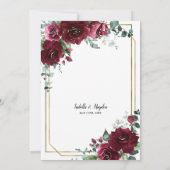 ワインレッド マルサラ フローラル ゴールドフレーム ウェディング 招待状 (裏面)