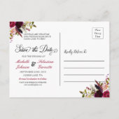 ワインレッド マルサラ ラスティック フォト フラワー セーブ・ザ・デート 案内ポストカード (裏面)