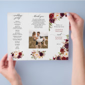 ワインレッド マルサラ 三つ折り結婚式プログラム フォト チラシ (手)