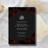 ワインレッド ミニマル エレガント モノクロ ムスリム イラスト メヘンディ 招待状