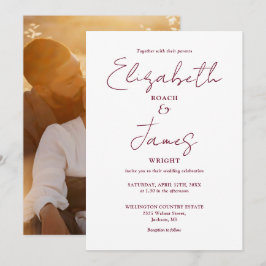 ワインレッド ミニマル スクリプト フォト ウェディング 招待状