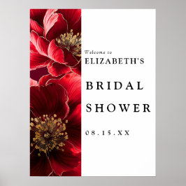 ワインレッド モダン フラワー ブライダルシャワー ウェルカムサイン ポスター