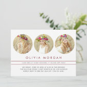 ワインレッド モダン 3枚写真コラージュ 卒業式 招待状 (スタンド正面)