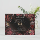 ワインレッド　ラスティーローズ＆スカル ゴシックウェディング 招待状 (スタンド正面)