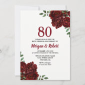 ワインレッド ルビーレッド ローズ 80周年 結婚記念日 招待状 (正面)
