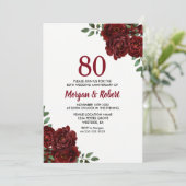 ワインレッド ルビーレッド ローズ 80周年 結婚記念日 招待状 (スタンド正面)