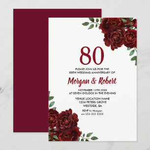 ワインレッド ルビーレッド ローズ 80周年 結婚記念日 招待状