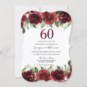 ワインレッド ロマンチック 60周年 結婚記念日 招待状