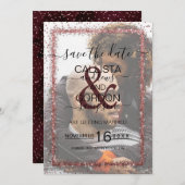 ワインレッド ローズゴールド コンフェッティ フォト ウェディング セーブザデート (正面/裏面)