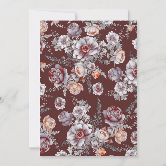 ワインレッド ヴィンテージ フラワー ウェディング アニバーサリー 招待状 (裏面)