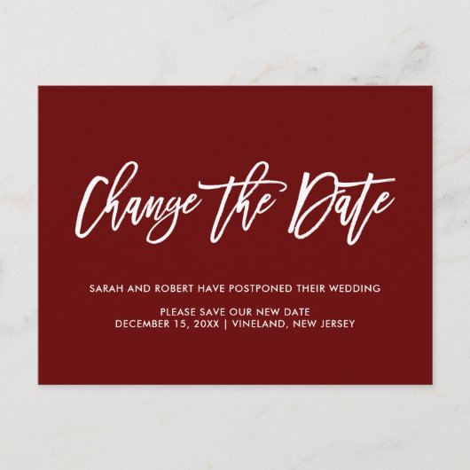ワインレッド 変更日 延期 キャンセルされた結婚式 案内ポストカード (正面)
