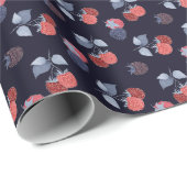 ワインレッド、黒い実、濃い青の葉っぱ ラッピングペーパー (ロールコーナー)