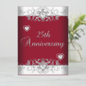 ワインレッド 25周年 結婚記念日 ダイヤモンド ハート 招待状 (スタンド正面)