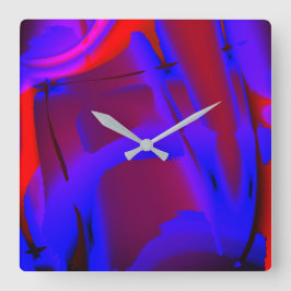 ワイン上の青絵を描色のトリミングされたデジタル倍率 スクエア壁時計