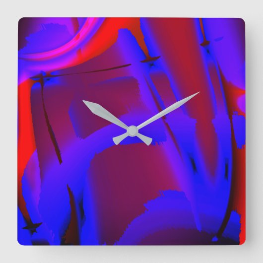ワイン上の青絵を描色のトリミングされたデジタル倍率 スクエア壁時計 (正面)