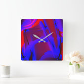 ワイン上の青絵を描色のトリミングされたデジタル倍率 スクエア壁時計 (ホーム)