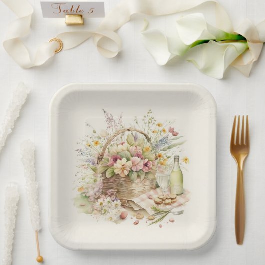 ワイン入りピクニックバスケットボトル ペーパープレート (ウェディング)