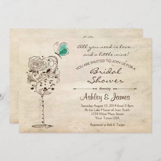 ワイン及びチーズブライダルシャワーの招待状 招待状 (正面/裏面)