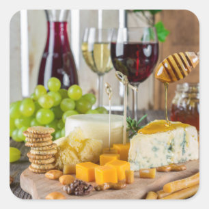 ワイン及びチーズCheeseplateの前菜のステッカー スクエアシール