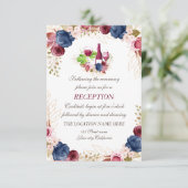 ワイン味フローラネイビーブルーウェディングレセプション 招待状 (スタンド正面)