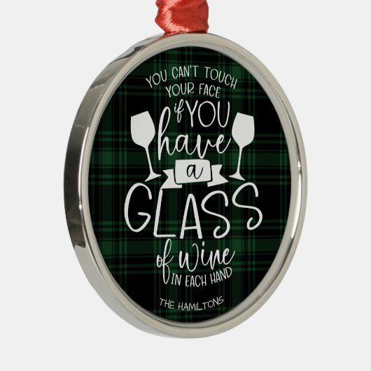 ワイン好おもしろいき2020コビディクリスマスグリーンプレイド メタルオーナメント (右)