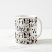 ワイン好きのボトル、グラス&アクセサリーモノグラ コーヒーマグカップ (正面右)