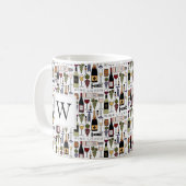 ワイン好きのボトル、グラス&アクセサリーモノグラ コーヒーマグカップ (正面左)