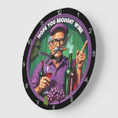 ワイン好き男と葉巻ポートレート ラージ壁時計 (傾斜)