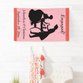 ワイン婚約したを自慢するロマンチックなカップルのシルエット 横断幕 (インサイチュ)