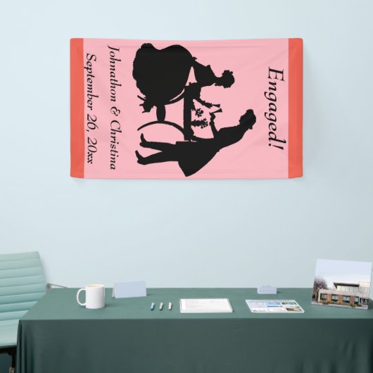 ワイン婚約したを自慢するロマンチックなカップルのシルエット 横断幕 (トレードショー)