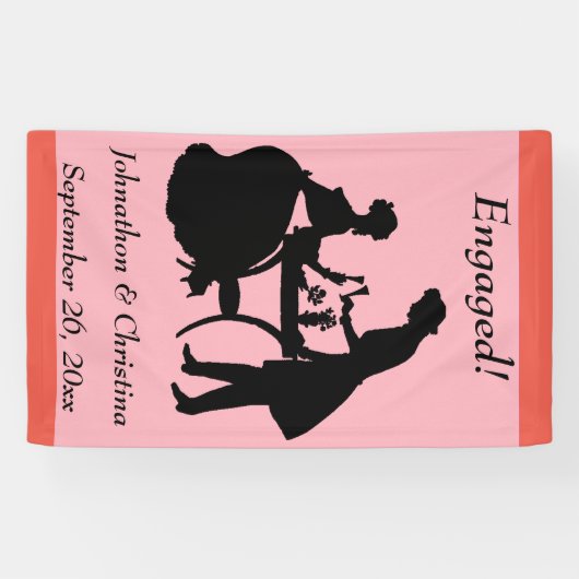 ワイン婚約したを自慢するロマンチックなカップルのシルエット 横断幕 (横)