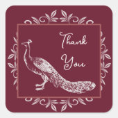 ワイン孔雀の栄結婚栄の感謝 スクエアシール (正面)