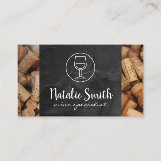 ワイン専門家 | ブドウ畑 | 石板とコルク 名刺 (正面)
