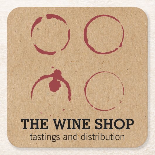 ワイン専門店のワインの汚れ スクエアペーパーコースター (正面)