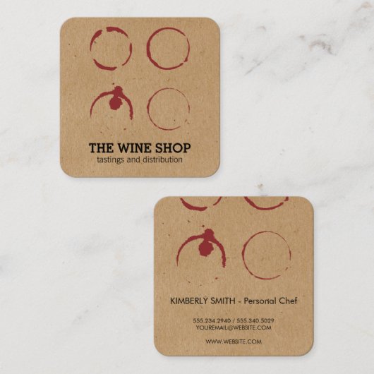 ワイン専門店のワインの汚れ スクエア名刺 (正面/裏面)