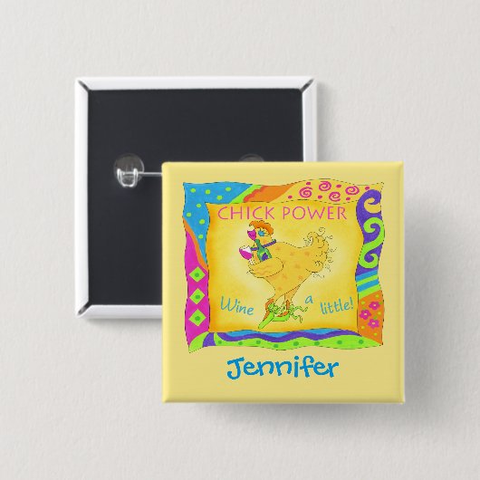 ワイン少し黄色のシックなパワー名バッジ 缶バッジ (正面&裏面)