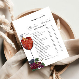 ワイン彼は彼女はブライダルシャワーゲームカードと言った 案内状