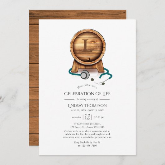 ワイン愛ドクターお祝いのライフモノグラム 招待状 (正面/裏面)