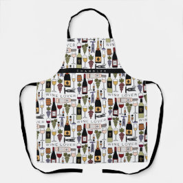 ワイン愛好家のボトル、グラス&アクセサリーパターン エプロン