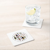 ワイン愛好家のボトル、グラス&アクセサリーパターン スクエアペーパーコースター (インサイチュ)