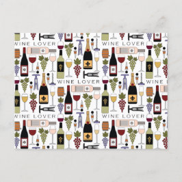 ワイン愛好家のボトル、グラス&アクセサリーパターン ポストカード