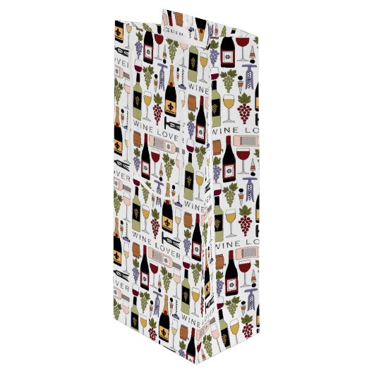 ワイン愛好家のボトル、グラス&アクセサリーパターン ワインギフトバッグ (正面アングル)