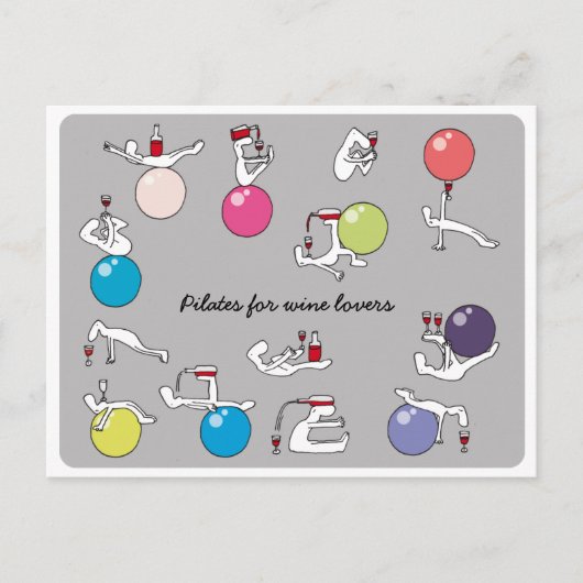 ワイン愛好家の葉書のためのピラティス、グレー ポストカード (正面)