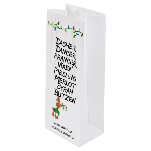 ワイン愛好家トナカイの名前クリスマスおもしろい ワインギフトバッグ (正面アングル)