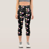 ワイン愛好家赤い白い眼鏡パターン カプリレギンス (正面)