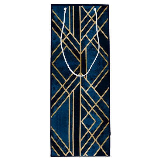 ワイン抱き枕-アールデコブルー&金ゴールドミラー ワインギフトバッグ (裏面)