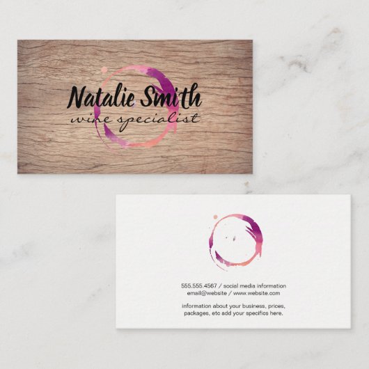 ワイン染色 | ブドウ畑 | 木目の背景 名刺 (正面/裏面)